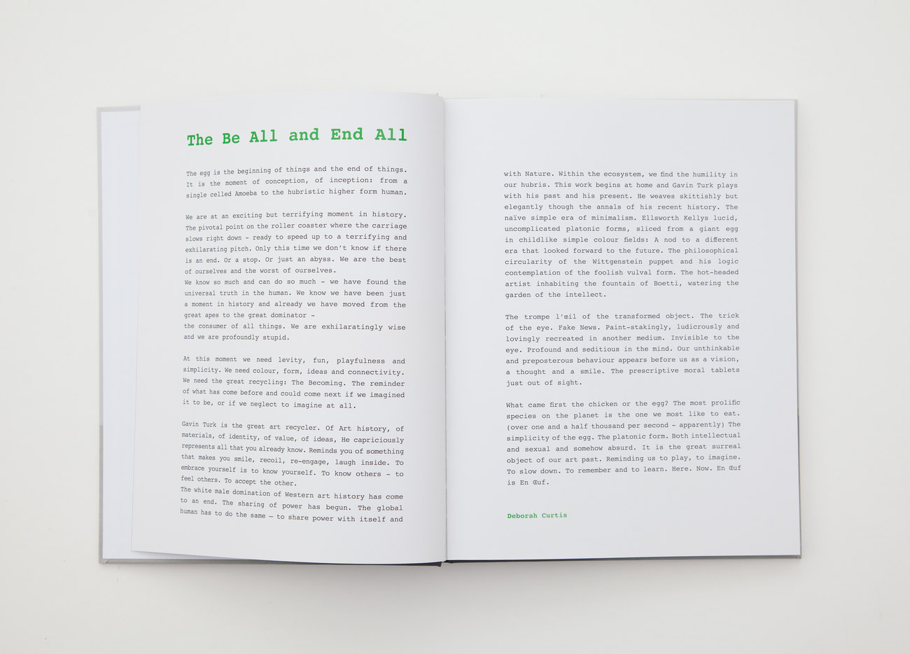 Exhibition catalogue for En Oeuf by Gavin Turk