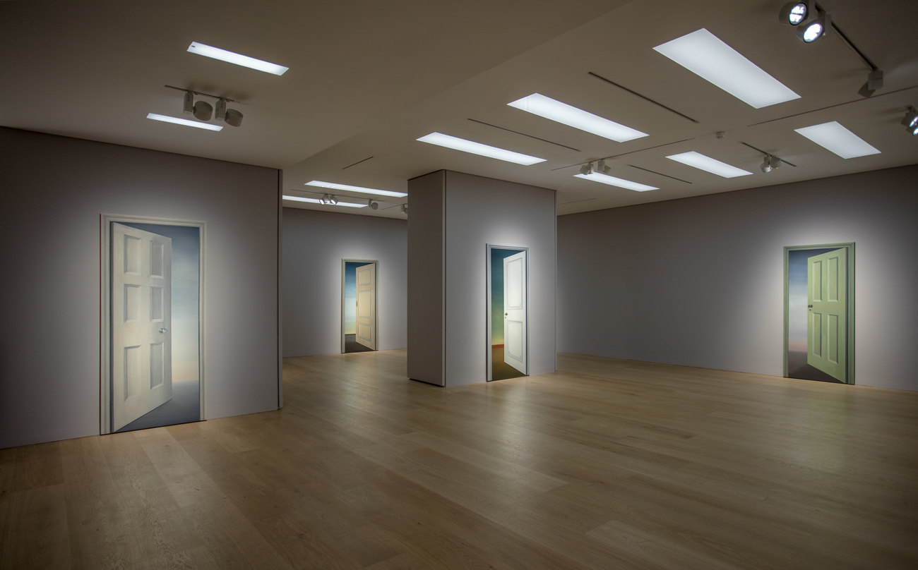 Photo of Gavin Turk art exhibition, a series of paintings of doorways 